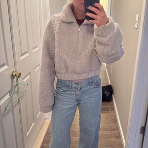 Cropped teddy zip up